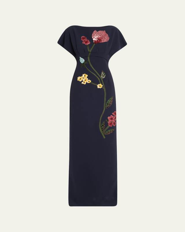 Savannah Sequined Floral Embroidered Empire Gown